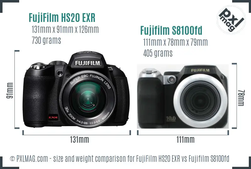 FujiFilm HS20 EXR vs Fujifilm S8100fd size comparison FujiFilm HS20 EXR vs Fujifilm S8100fd size comparison