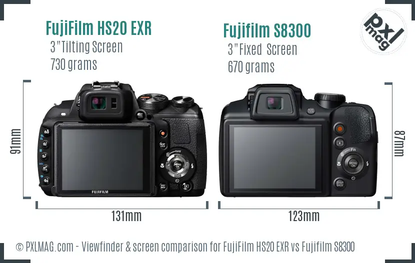 FujiFilm HS20 EXR vs Fujifilm S8300 Screen and Viewfinder comparison