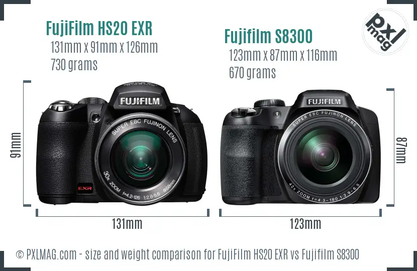 FujiFilm HS20 EXR vs Fujifilm S8300 size comparison