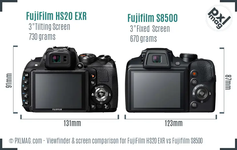 FujiFilm HS20 EXR vs Fujifilm S8500 Screen and Viewfinder comparison