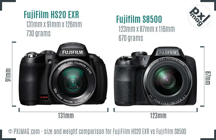 FujiFilm HS20 EXR vs Fujifilm S8500 size comparison