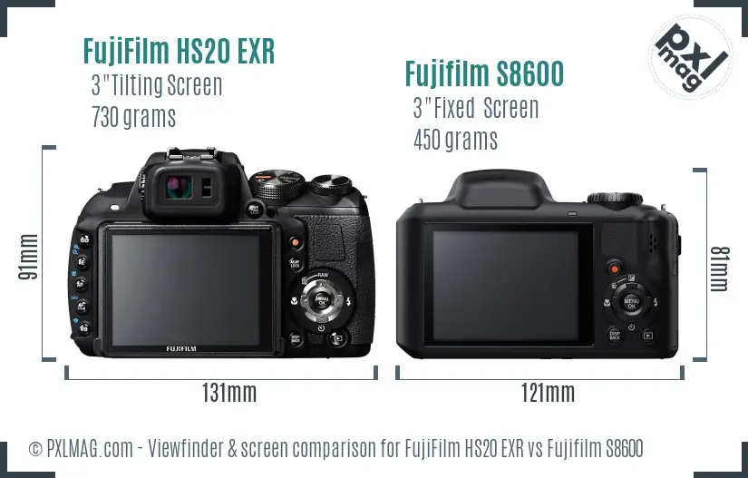 FujiFilm HS20 EXR vs Fujifilm S8600 Screen and Viewfinder comparison