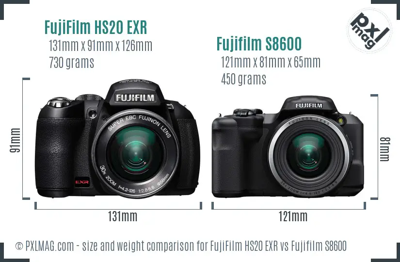 FujiFilm HS20 EXR vs Fujifilm S8600 size comparison