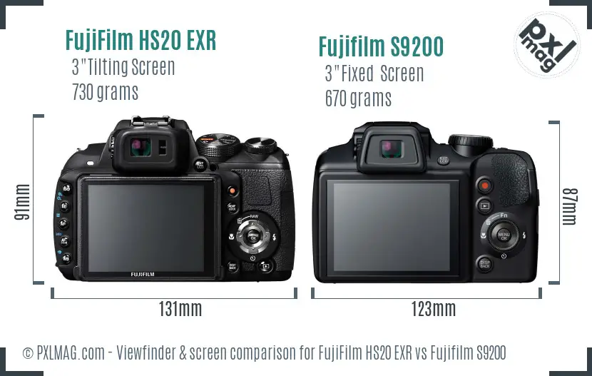 FujiFilm HS20 EXR vs Fujifilm S9200 Screen and Viewfinder comparison