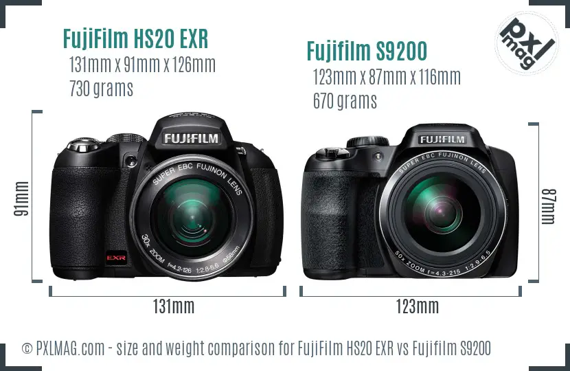 FujiFilm HS20 EXR vs Fujifilm S9200 size comparison