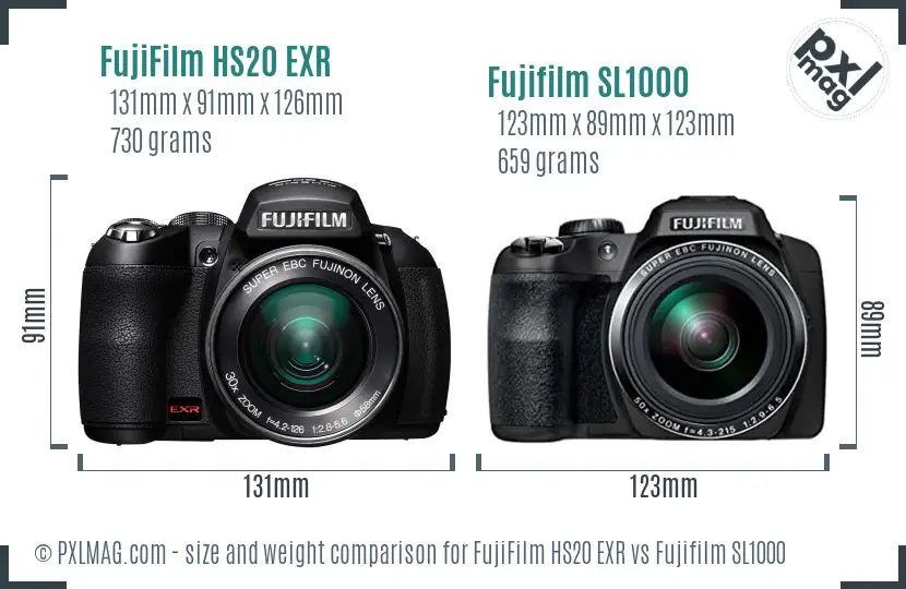 FujiFilm HS20 EXR vs Fujifilm SL1000 size comparison FujiFilm HS20 EXR vs Fujifilm SL1000 size comparison