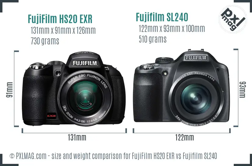 FujiFilm HS20 EXR vs Fujifilm SL240 size comparison FujiFilm HS20 EXR vs Fujifilm SL240 size comparison