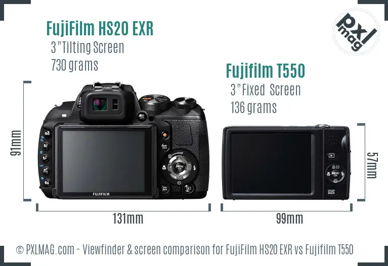 FujiFilm HS20 EXR vs Fujifilm T550 Screen and Viewfinder comparison FujiFilm HS20 EXR vs Fujifilm T550 Screen and Viewfinder comparison