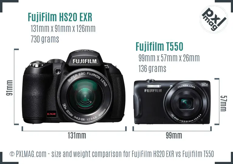 FujiFilm HS20 EXR vs Fujifilm T550 size comparison FujiFilm HS20 EXR vs Fujifilm T550 size comparison