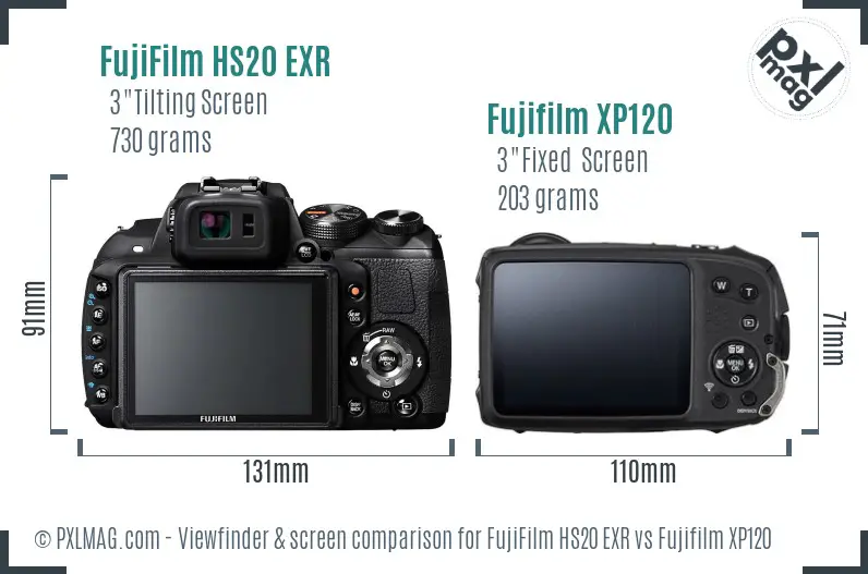 FujiFilm HS20 EXR vs Fujifilm XP120 Screen and Viewfinder comparison FujiFilm HS20 EXR vs Fujifilm XP120 Screen and Viewfinder comparison
