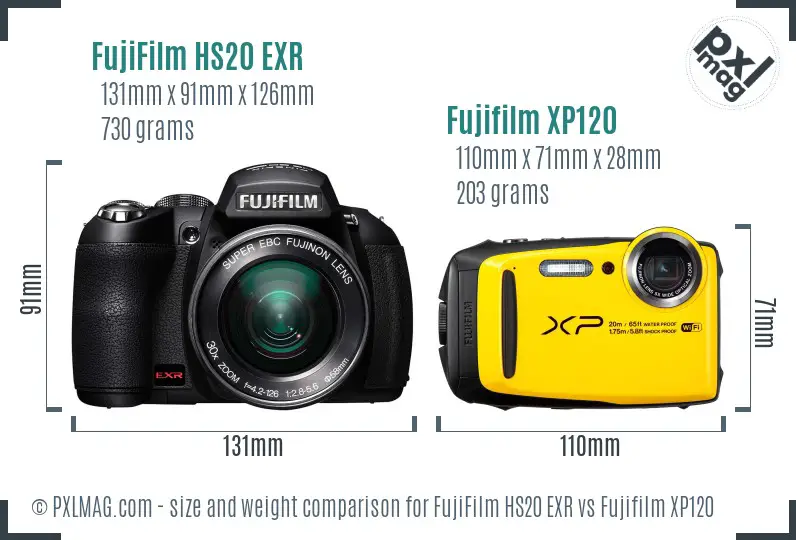 FujiFilm HS20 EXR vs Fujifilm XP120 size comparison FujiFilm HS20 EXR vs Fujifilm XP120 size comparison