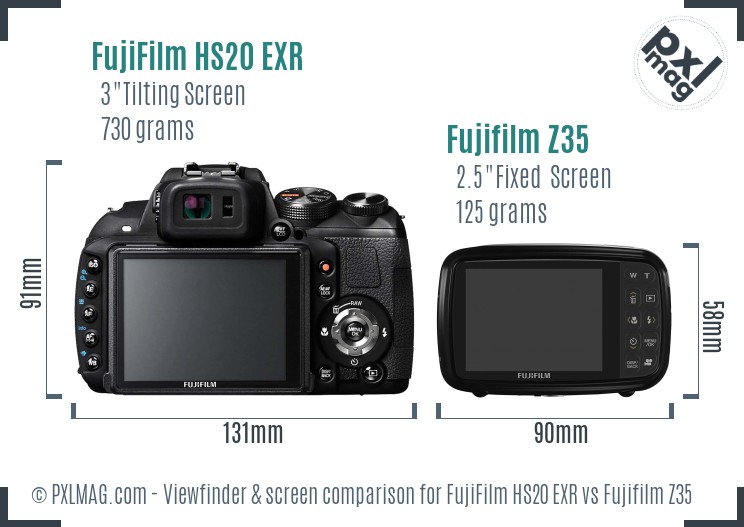 FujiFilm HS20 EXR vs Fujifilm Z35 Screen and Viewfinder comparison