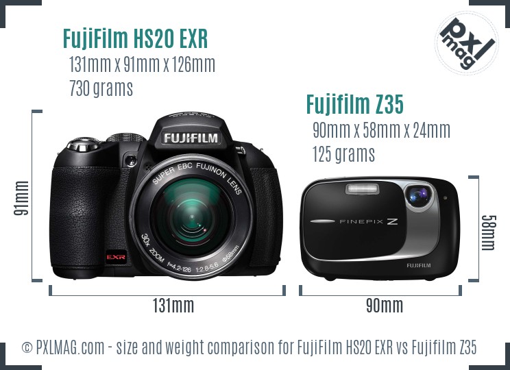 FujiFilm HS20 EXR vs Fujifilm Z35 size comparison