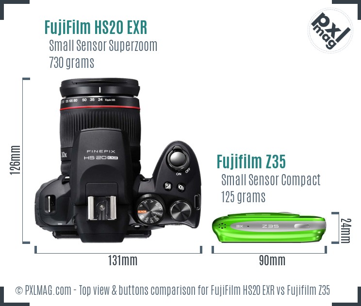 FujiFilm HS20 EXR vs Fujifilm Z35 top view buttons comparison