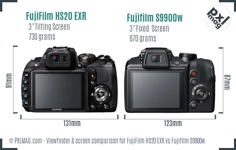 FujiFilm HS20 EXR vs Fujifilm S9900w Screen and Viewfinder comparison