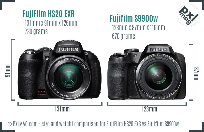 FujiFilm HS20 EXR vs Fujifilm S9900w size comparison