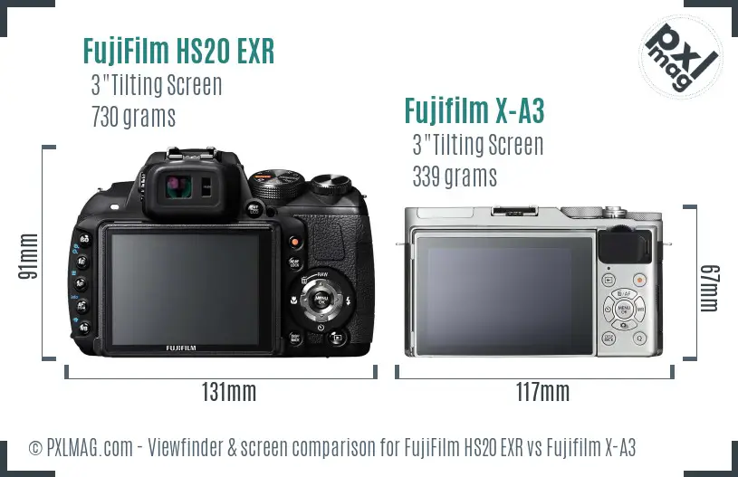 FujiFilm HS20 EXR vs Fujifilm X-A3 Screen and Viewfinder comparison FujiFilm HS20 EXR vs Fujifilm X-A3 Screen and Viewfinder comparison