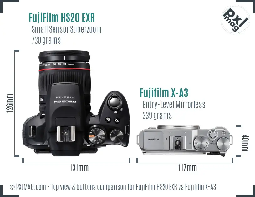 FujiFilm HS20 EXR vs Fujifilm X-A3 top view buttons comparison FujiFilm HS20 EXR vs Fujifilm X-A3 top view buttons comparison