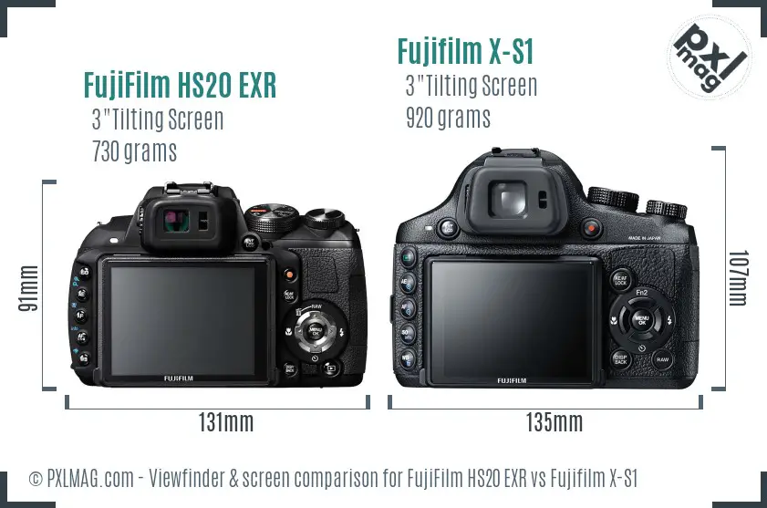 FujiFilm HS20 EXR vs Fujifilm X-S1 Screen and Viewfinder comparison