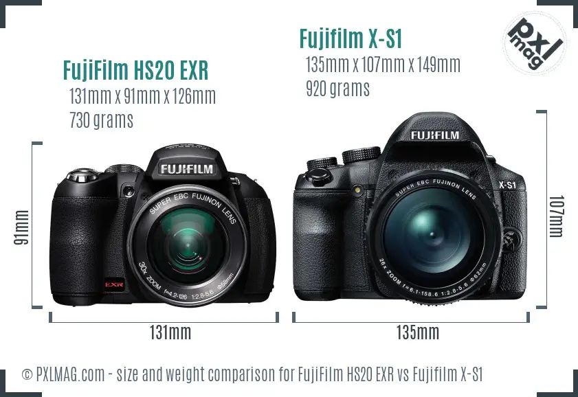 FujiFilm HS20 EXR vs Fujifilm X-S1 size comparison