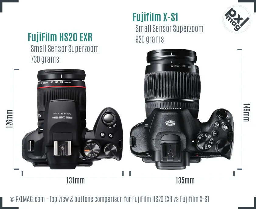 FujiFilm HS20 EXR vs Fujifilm X-S1 top view buttons comparison