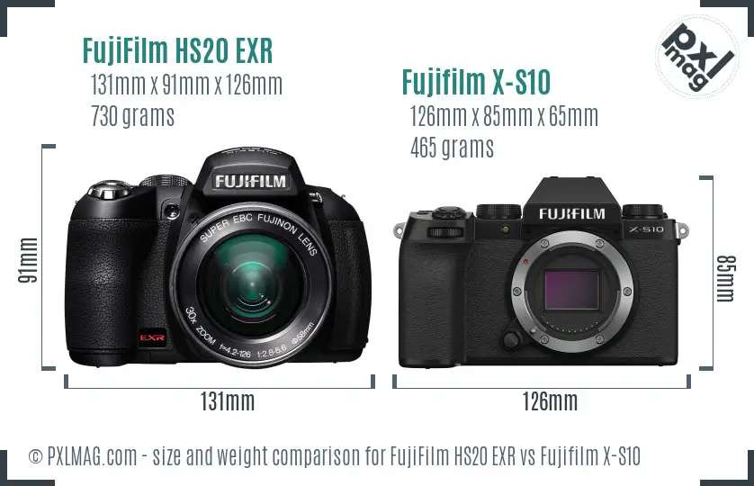 FujiFilm HS20 EXR vs Fujifilm X-S10 size comparison