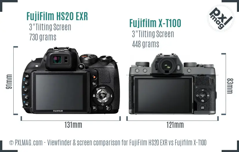 FujiFilm HS20 EXR vs Fujifilm X-T100 Screen and Viewfinder comparison