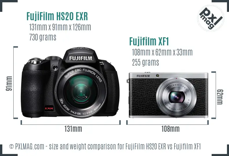 FujiFilm HS20 EXR vs Fujifilm XF1 size comparison FujiFilm HS20 EXR vs Fujifilm XF1 size comparison