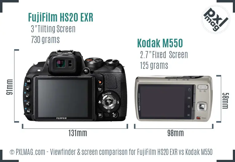 FujiFilm HS20 EXR vs Kodak M550 Screen and Viewfinder comparison