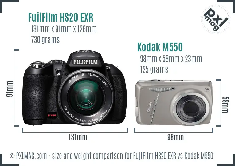FujiFilm HS20 EXR vs Kodak M550 size comparison