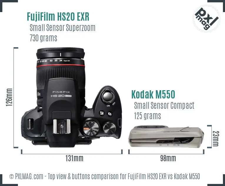 FujiFilm HS20 EXR vs Kodak M550 top view buttons comparison