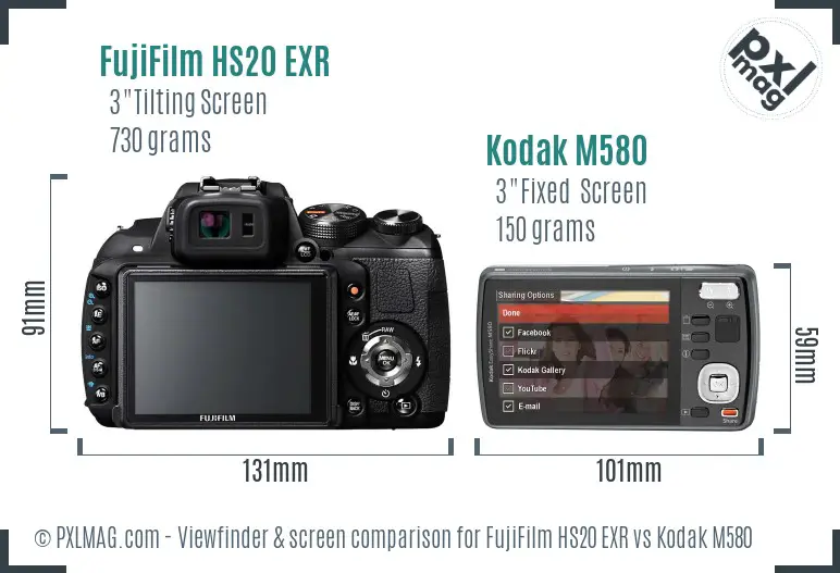 FujiFilm HS20 EXR vs Kodak M580 Screen and Viewfinder comparison