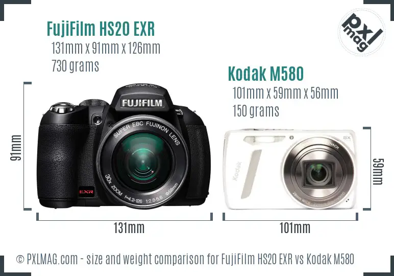 FujiFilm HS20 EXR vs Kodak M580 size comparison