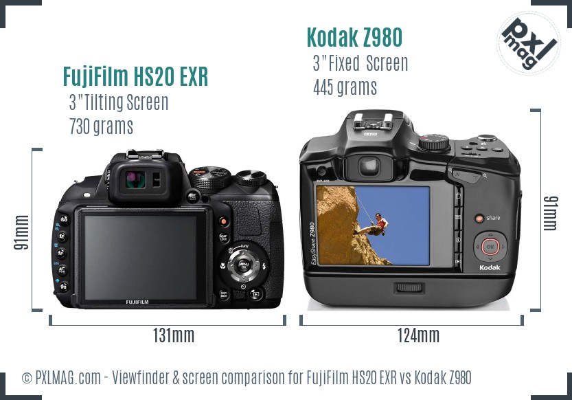 FujiFilm HS20 EXR vs Kodak Z980 Screen and Viewfinder comparison