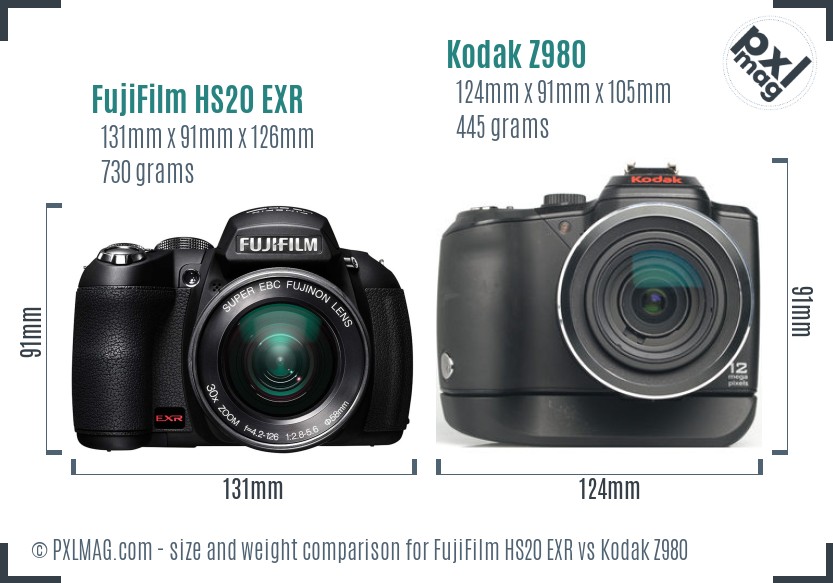 FujiFilm HS20 EXR vs Kodak Z980 size comparison