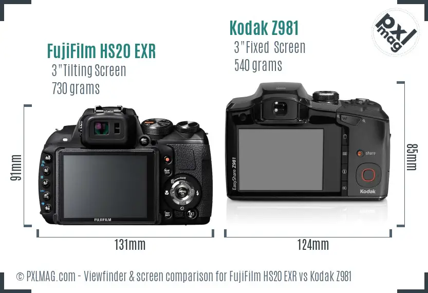 FujiFilm HS20 EXR vs Kodak Z981 Screen and Viewfinder comparison