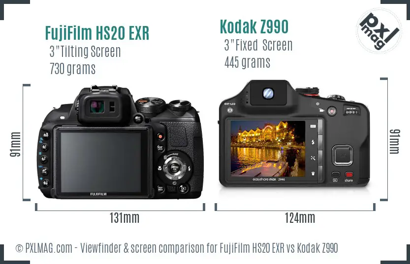 FujiFilm HS20 EXR vs Kodak Z990 Screen and Viewfinder comparison