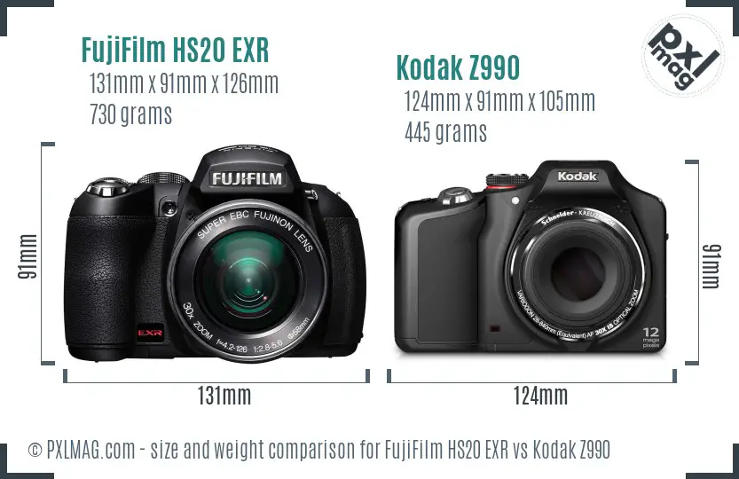 FujiFilm HS20 EXR vs Kodak Z990 size comparison