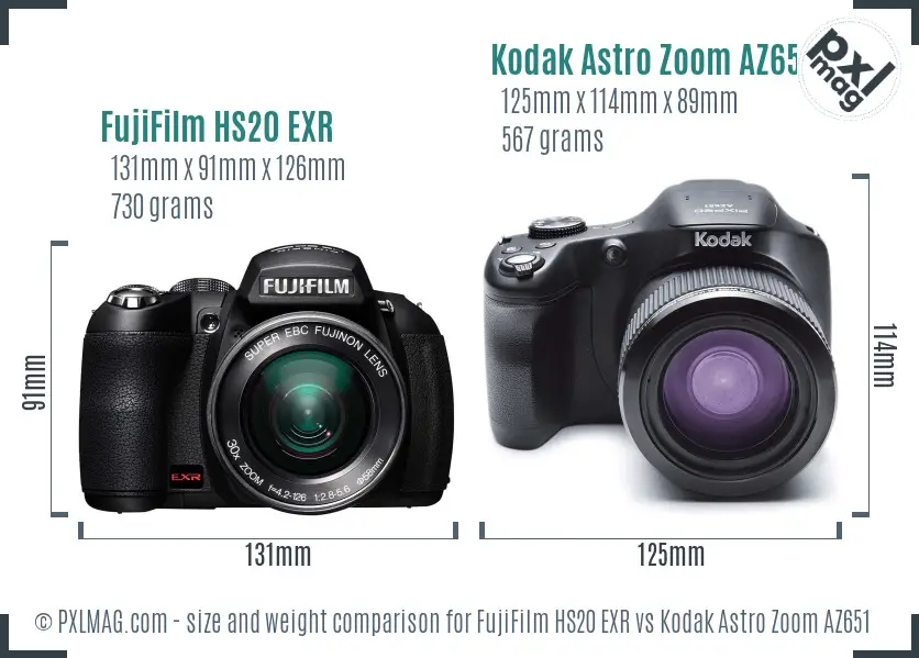 FujiFilm HS20 EXR vs Kodak Astro Zoom AZ651 size comparison