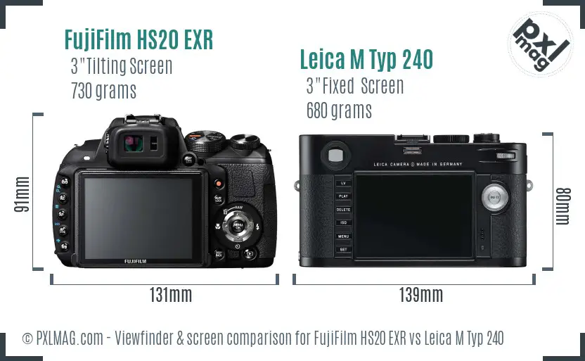 FujiFilm HS20 EXR vs Leica M Typ 240 Screen and Viewfinder comparison