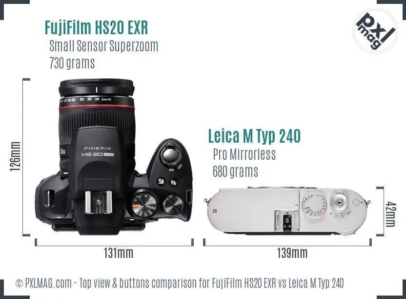 FujiFilm HS20 EXR vs Leica M Typ 240 top view buttons comparison