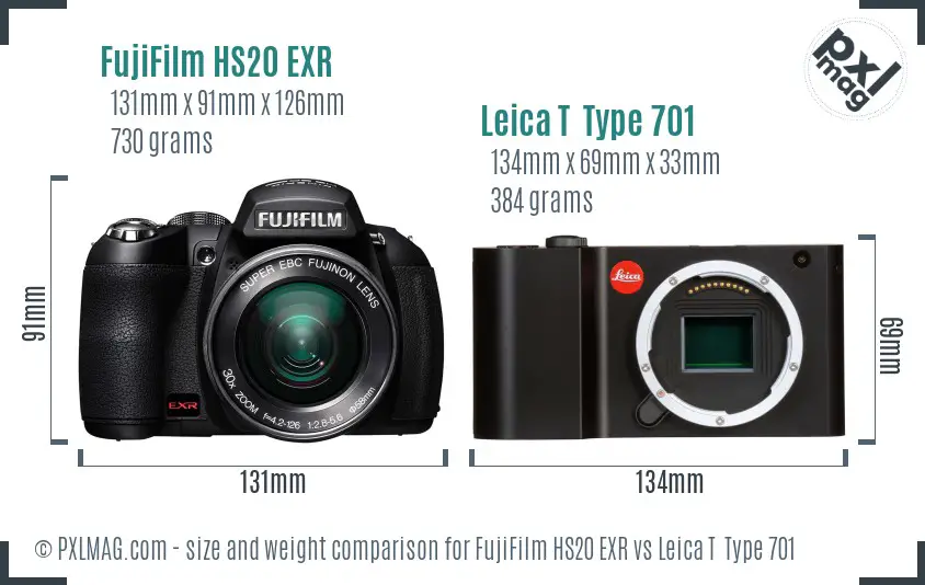 FujiFilm HS20 EXR vs Leica T  Type 701 size comparison
