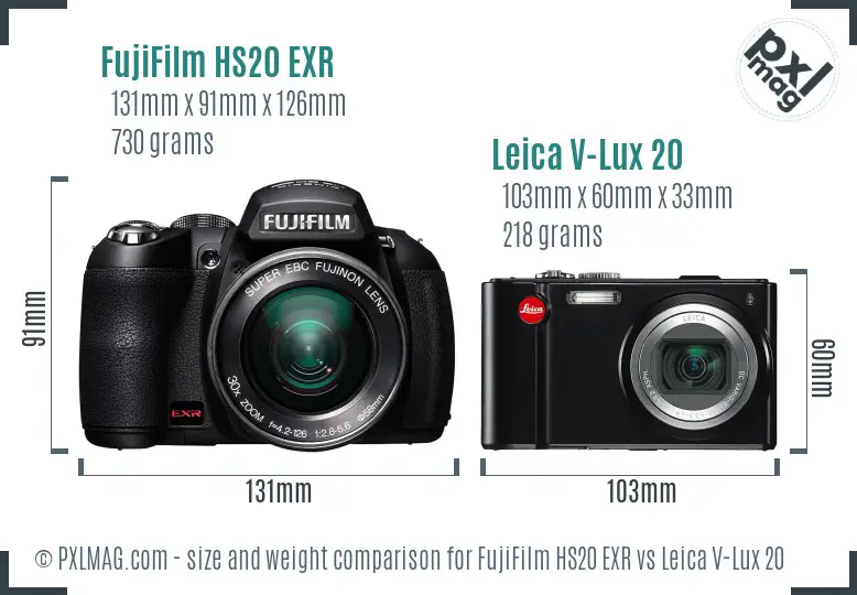 FujiFilm HS20 EXR vs Leica V-Lux 20 size comparison