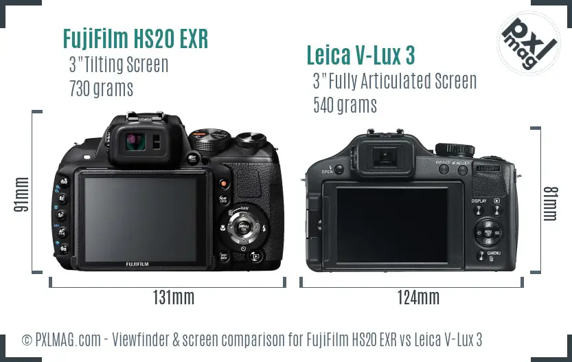 FujiFilm HS20 EXR vs Leica V-Lux 3 Screen and Viewfinder comparison