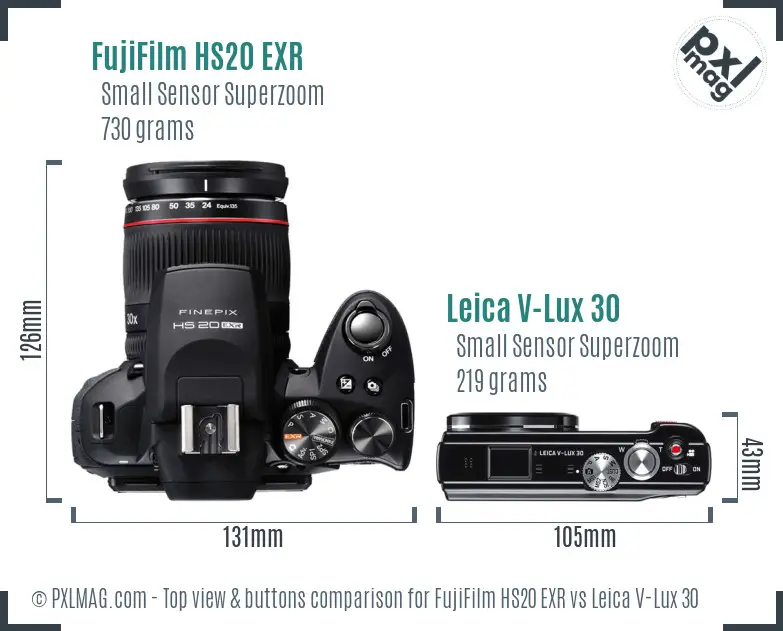 FujiFilm HS20 EXR vs Leica V-Lux 30 top view buttons comparison