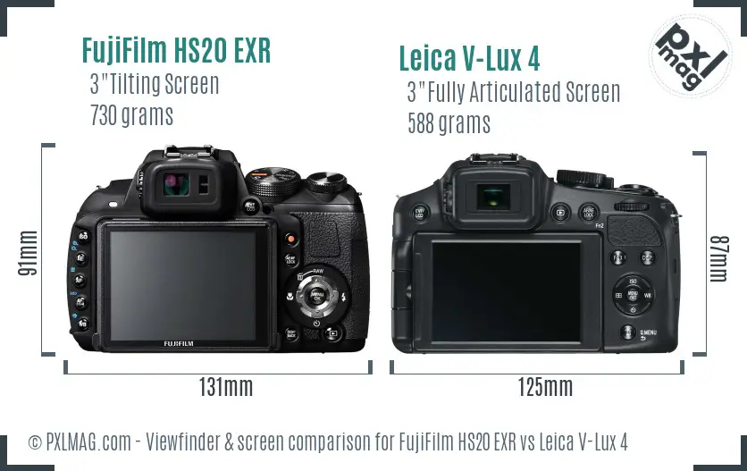 FujiFilm HS20 EXR vs Leica V-Lux 4 Screen and Viewfinder comparison