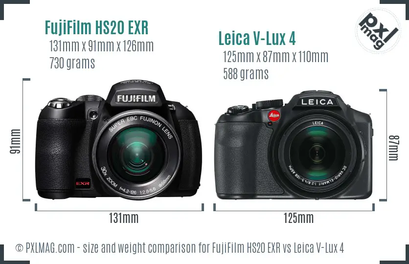 FujiFilm HS20 EXR vs Leica V-Lux 4 size comparison
