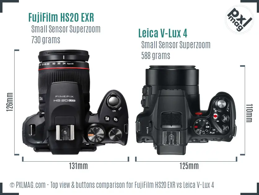 FujiFilm HS20 EXR vs Leica V-Lux 4 top view buttons comparison