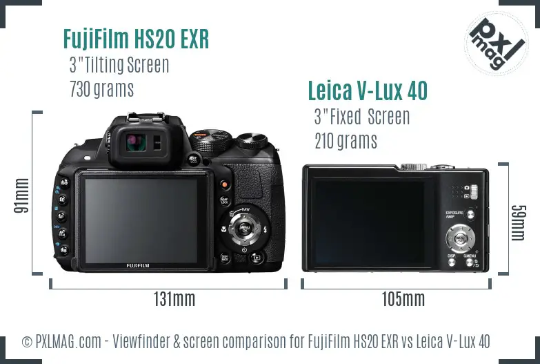 FujiFilm HS20 EXR vs Leica V-Lux 40 Screen and Viewfinder comparison