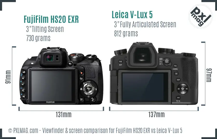 FujiFilm HS20 EXR vs Leica V-Lux 5 Screen and Viewfinder comparison